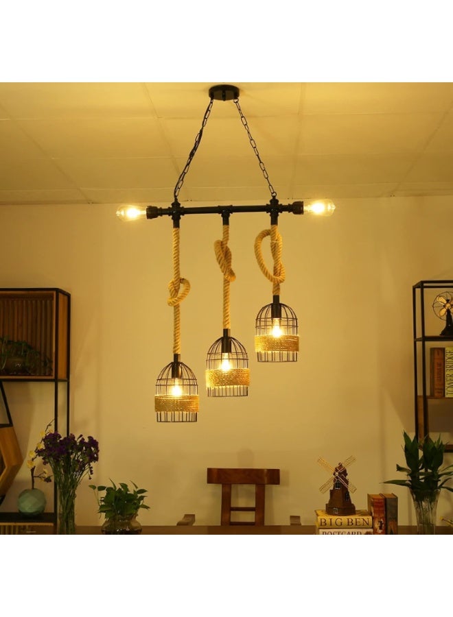 ALMIFTAH LED Chandeliers Retro Pendant Light – Birdcage Hemp Rope Hanging Lamp, Creative Vintage Ceiling Light for Dining Room, Kitchen, Hallway, Bar, Bedroom, Villa - Image 3